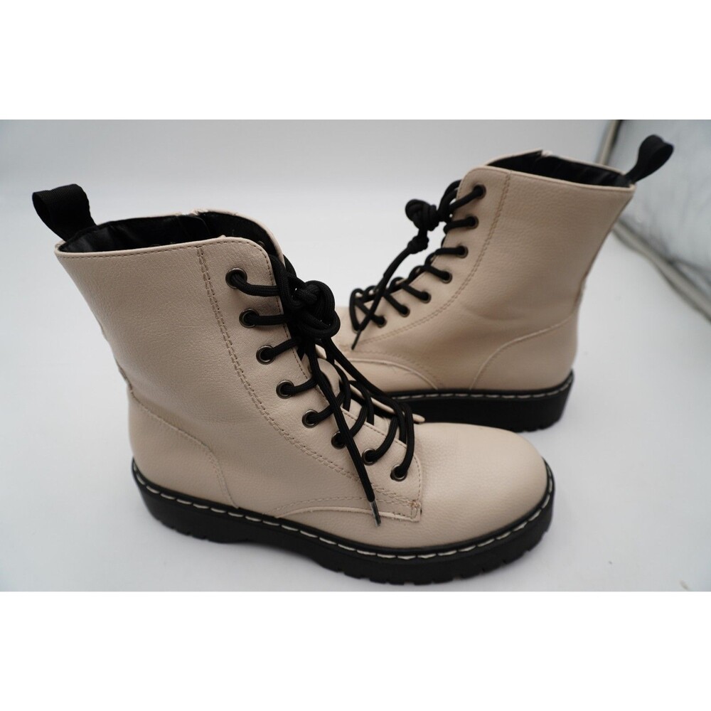 Sincerely Jules HARLEY Women Lace Combat Boots Ivory Faux Leather Lug Sole 8.5M